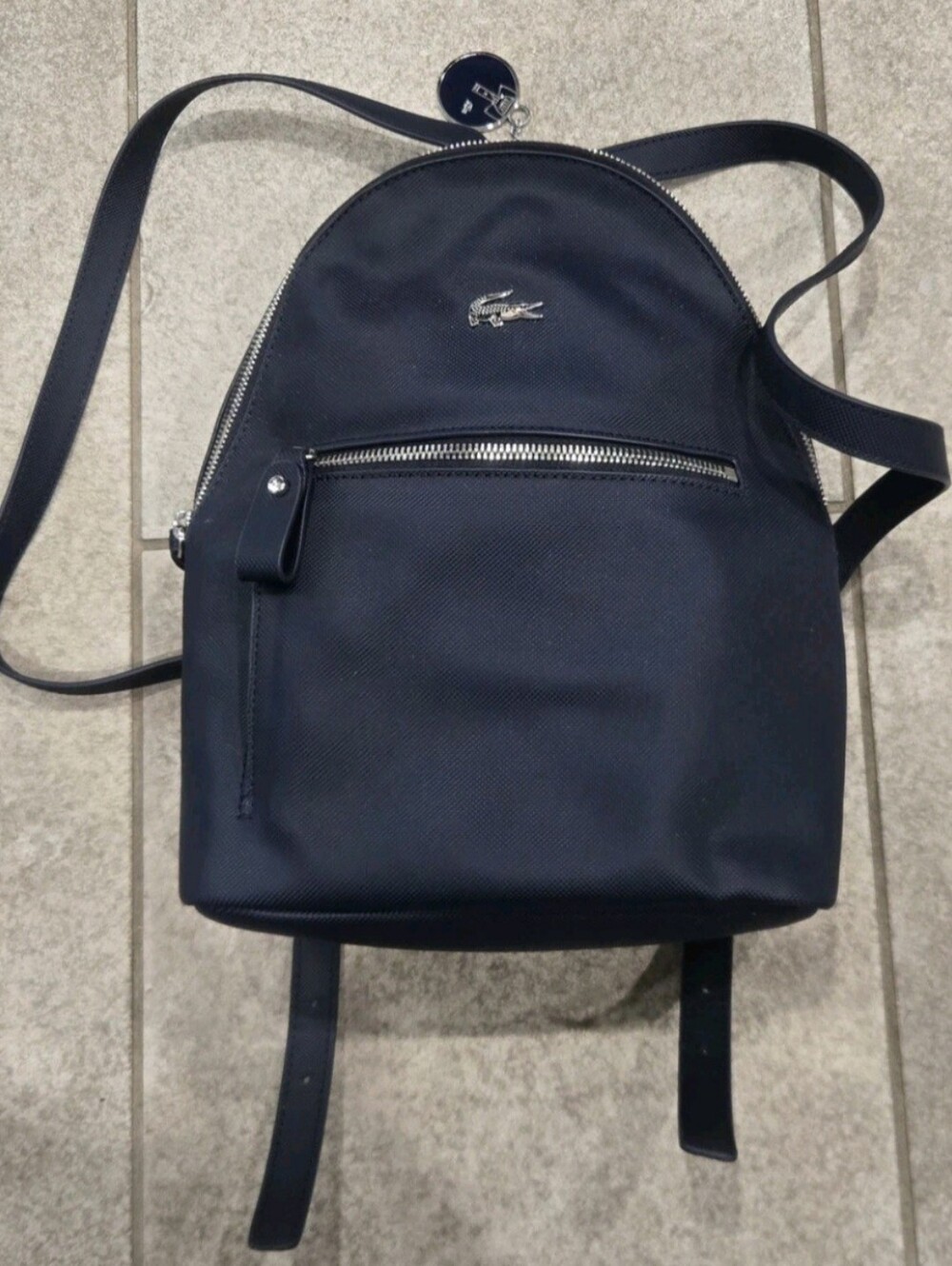 Lacoste Daily Classic Navy Blue Coated Pique Canvas Zipper Mini Backpack Bag